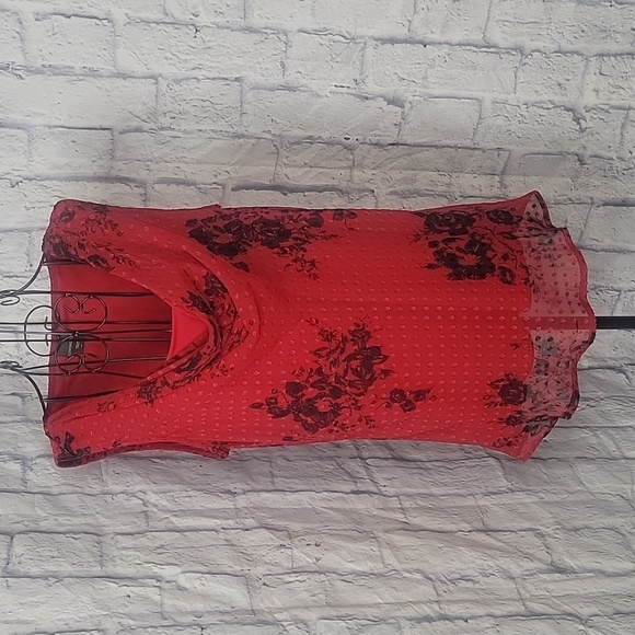 COVINGTON Red and Black Floral Sleeveless Cowl Neck Women's Blouse Large - Picture 1 of 7